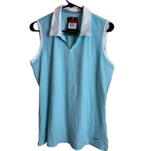 Nike Golf Dri-FIT Polo Shirt Womens L Light Blue White Sleeveless Athletic